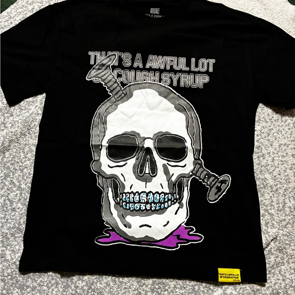 Black Graphic Tee with Skull Design